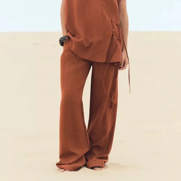 Zara Women's Terracotta Wide Leg Pants - Picture 7 of 8